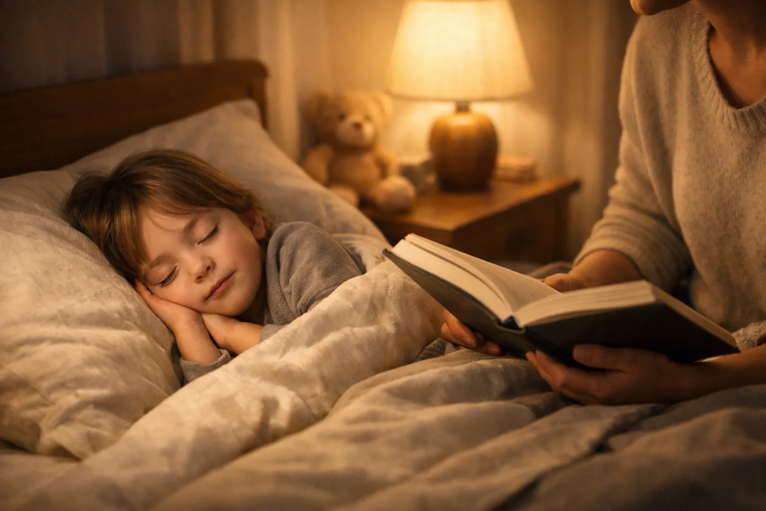 does reading help children sleep with a parent reading a bedtime story in a calm bedroom