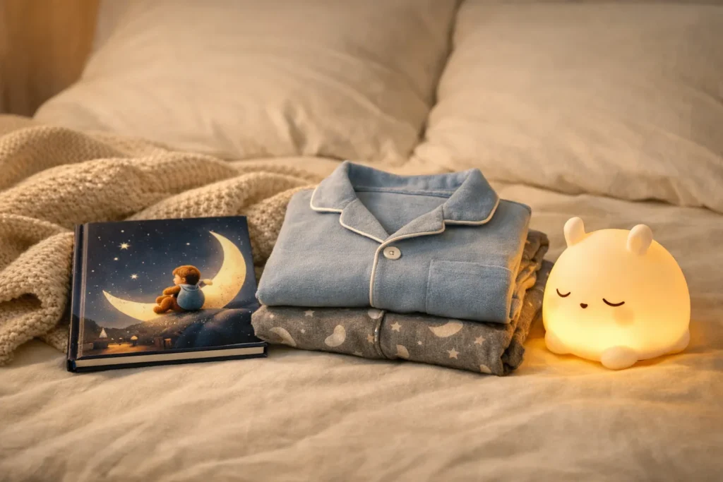 personalized bedtime gift ideas with a storybook, pajamas, and nightlight