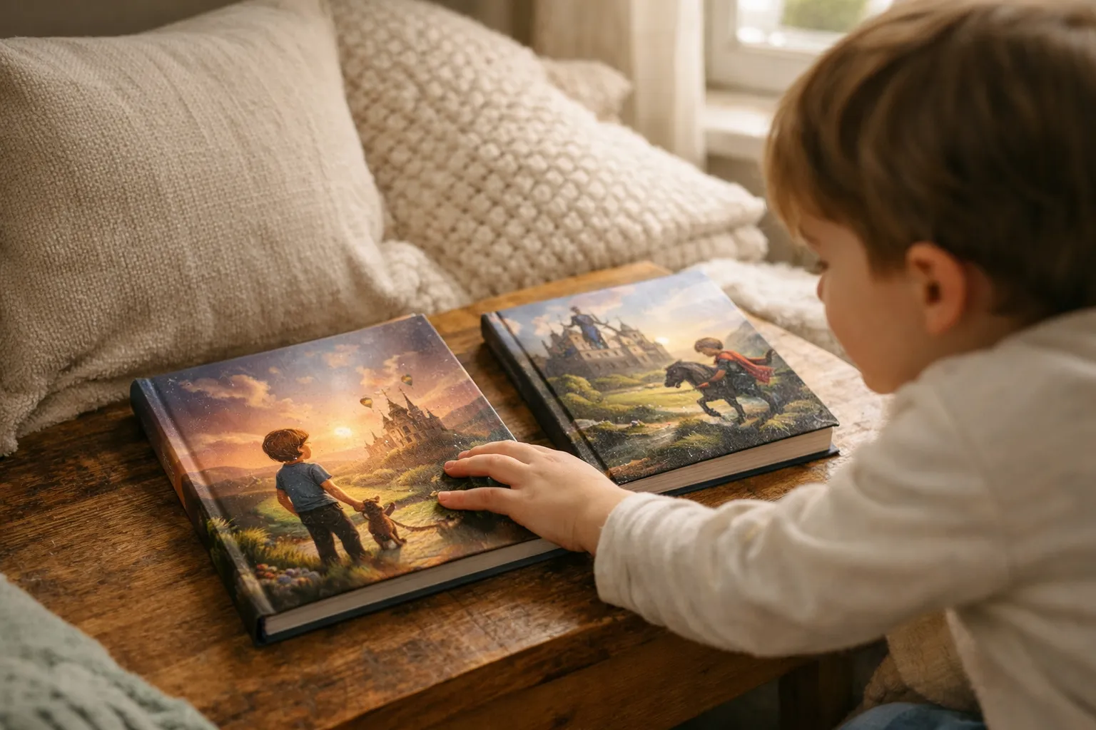 personalized books vs regular books with child leaning toward a personalized story